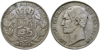 Бельгия 5 франков 1849 Леопольд I (1831-1865) KM 17 серебро 74-1111