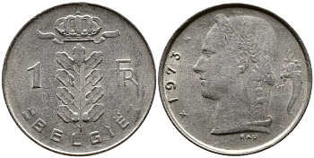 БЕЛЬГИЯ 1 ФРАНК 1973 BELGIE KM 143.1 медно-никель 4388-1217