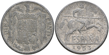 Испания 10 сентимо 1953 Франсиско Франко (1939-1975) KM 766 алюминий 4604-522