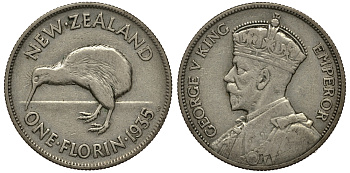 Новая Зеландия 1 флорин 1935 Георг V (1910-1936), Киви KM 4 серебро 272-1323