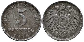 ГЕРМАНИЯ 5 ПФЕННИГОВ 1918 A KM 19, J. 297 железо 39-257
