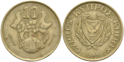 Кипр 10 центов 1988 KM 56.2 никель латунь 4141-1142