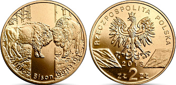 Польша 2 злотых 2013 MW, серия сохраним природу, зубр KM 878 нордик UNC 4676-1033