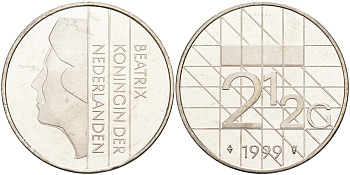 Нидерланды 2 1/2 гульдена 1999 Беатрикс (1980-2013) KM 206 никель 4593-732