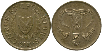 Кипр 5 центов 2001 KM 55.3 никель латунь 4158-565