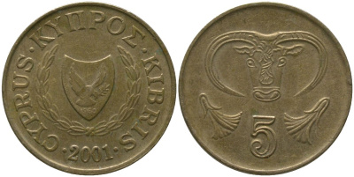Кипр 5 центов 2001 KM 55.3 никель латунь 4158-565