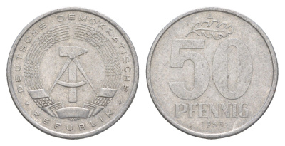 ГДР 50 пфеннигов 1958 A KM 12.2 алюминий 4538-545