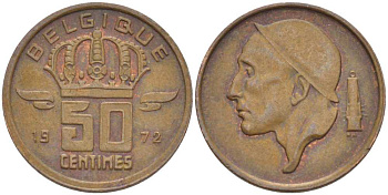 БЕЛЬГИЯ 50 САНТИМОВ 1972 BELGIQUE KM 148.1 бронза 96-1135