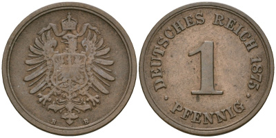 Германия 1 пфенниг 1875 B, Вильгельм I (1871-1888) KM 1, J. 1 медь 4602-848