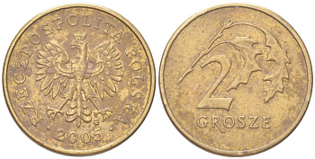 Польша 2 гроша 2005 Y 277 марганец латунь 4614-262