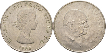 Великобритания 1 крона (5 шиллингов) 1965 Уинстон Черчилль, Елизавета II (1952-2022) KM 910, Spink 4144 медно-никель 4552-414