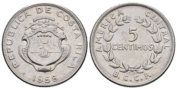 Коста-Рика 5 сентимо 1958 (1959) KM 184.1a медно-никель 4115-1235