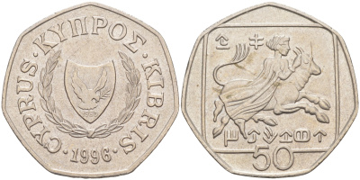 КИПР 50 ЦЕНТОВ 1996 KM 66 медно-никель 63-433