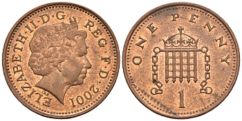 Великобритания 1 пенни 2001 Елизавета II (1952-2022) KM 986, Spink 4710 (B5) сталь плакированная медью 4609-562