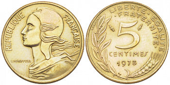 ФРАНЦИЯ 5 САНТИМОВ 1978 ТИП MARIANNE KM 933 медь алюминий никель 112-832