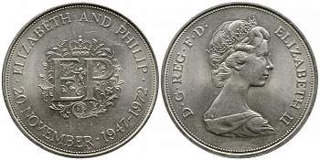 Великобритания 25 пенсов 1972 25 лет со дня свадьбы Елизавтеы II И Филлипа (1947-1972, серебрянная свадьба), Елизавета II (1952-2022) KM 917, Spink 4226 медно-никель UNC 4527-833