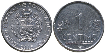 Перу 1 сентимо 2006 LIMA KM 303.4a, Schon 102a алюминий UNC 4532-1033