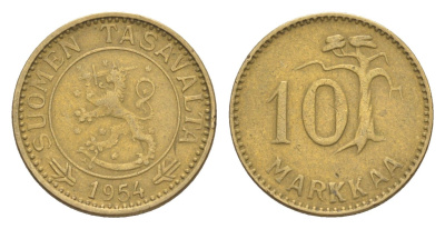 Финляндия 10 марок 1954 KM 38 алюминиевая бронза 4647-451