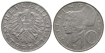 Австрия 10 шиллингов 1976 KM 2918 никель плакированный медно-никелем 4606-922