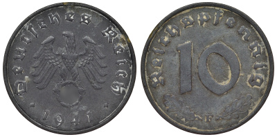 Германия 10 рейхспфеннигов 1941 F KM 101, J. 371 цинк 4121-1032