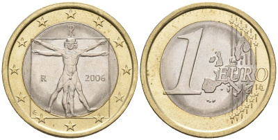 Италия 1 евро 2006 Витрувианский человек KM 216 биметалл 4148-645