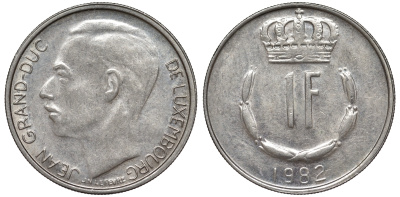 Люксембург 1 франк 1982 Великий герцог Жан (1964-1999) KM 55 медно-никель 4143-126