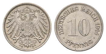 Германия 10 пфеннигов 1914 G, Вильгельм II (1888-1918) KM 12, J. 13 медно-никель 4636-1052