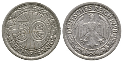 Германия 50 рейхспфеннигов 1928 F KM 49, J. 324 никель 4380-344