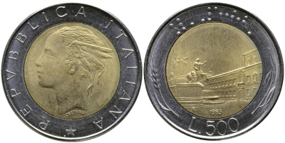 ИТАЛИЯ 500 ЛИР 1983 R KM 111 биметалл UNC 98-212