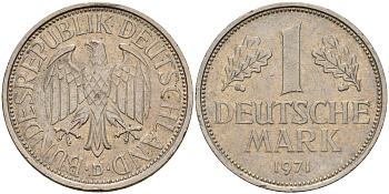 ФРГ 1 марка 1971 D KM 110, J. 385 медно-никель 4159-1121