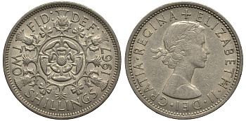Великобритания 2 шиллинга (флорин) 1967 Елизавета II (1952-2022) KM 906 Spink 4146 медно-никель VG 4185-644