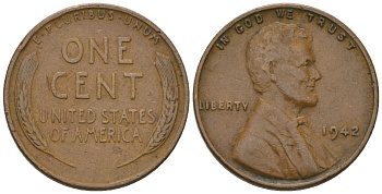 США 1 цент 1942 KM 132 бронза 187-1225