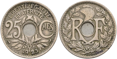 Франция 25 сантимов 1923 KM 867a, Le Franc 171.7 медно-никель 4143-417