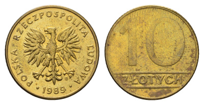 Польша 10 злотых 1989 Y 152.2 латунь UNC 3336-751