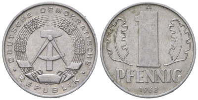 ГДР 1 пфенниг 1968 A KM 8.1 алюминий aUNC 188-152