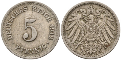 Германия 5 пфеннигов 1912 A KM 11, J. 12 медно-никель 4151-531