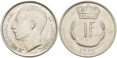 ЛЮКСЕМБУРГ 1 ФРАНК 1965 ПЕРВЫЙ ГОД KM 55 медно-никель UNC 77-837