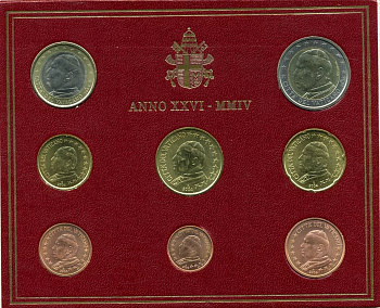 ВАТИКАН ГОСНАБОР ИЗ 8 ЕВРОМОНЕТ 2004 ИОАНН ПАВЕЛ II UNC 6-2-5