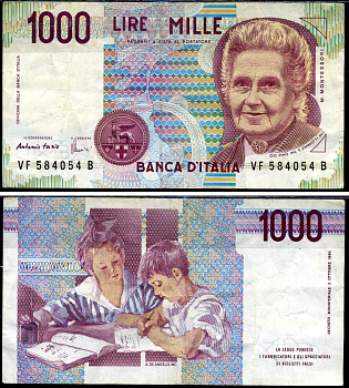 Италия 1000 лир 1990 Pick 114 c бумага 7486-68-1-1