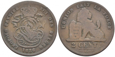 БЕЛЬГИЯ 2 САНТИМА 1836 BELGES KM 4.2 медь 4448-644