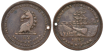 Корк (Ирландия) 1 фартинг 1842 предназначался для оплаты на морском складе GEO.S.BEALE, с подвестки медь 1531-1035