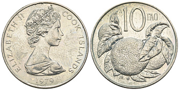 Острова Кука 10 центов 1979 Елизавета II (1952-2022), апельсин KM 4 медно-никель  aUNC  85-445