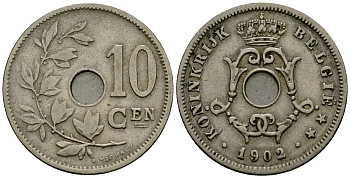 Бельгия 10 сантимов 1902 Belgie KM 49 медно-никель 4172-1054