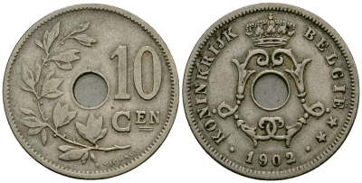 Бельгия 10 сантимов 1902 Belgie KM 49 медно-никель 4172-1054
