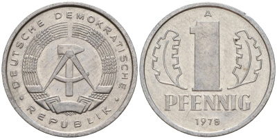 ГДР 1 пфенниг 1978 A KM 8.2 алюминий 187-322