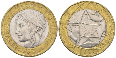 Италия 1000 лир 1998 R, карта европы KM 194 биметалл 4364-3527