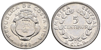 Коста-Рика 5 сентимо 1958  KM 184.1a сталь  UNC  4609-548