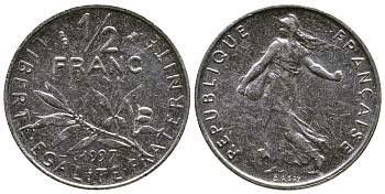 ФРАНЦИЯ 1/2 ФРАНКА 1997 KM 931.1 никель 93-1421