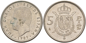 Испания 5 песет 1989 Хуан Карлос I (1975 - 2014) KM 823 медно-никель 4155-744