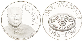 Тонга 1 паанга 1995 50 лет FAO, тираж 2000 экземпляров KM 181 серебро PROOF 1091-7-63